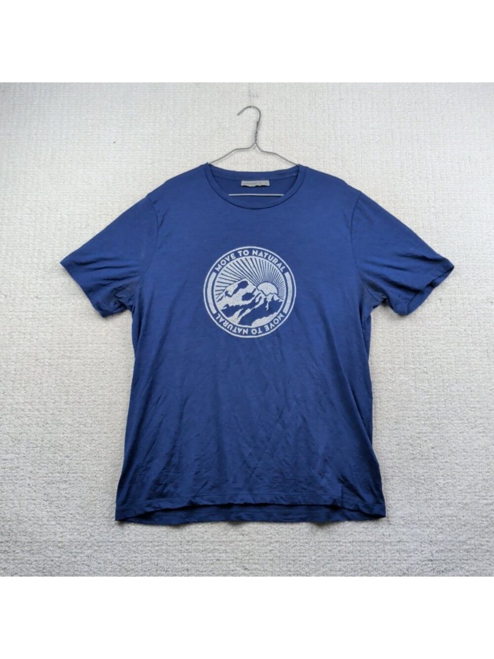 Icebreaker Merino Wool Graphic Mountain T Shirt Men L Blue Outdoor Hiking Climb*